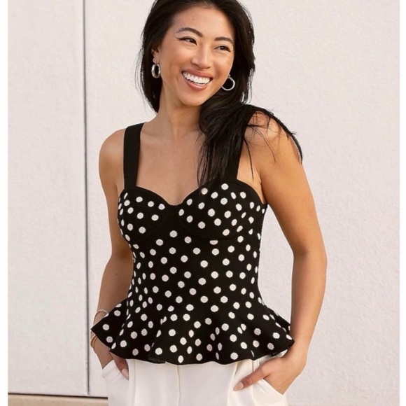 Express Black and White Polka Dot Peplum Camisole - Picture 2 of 8